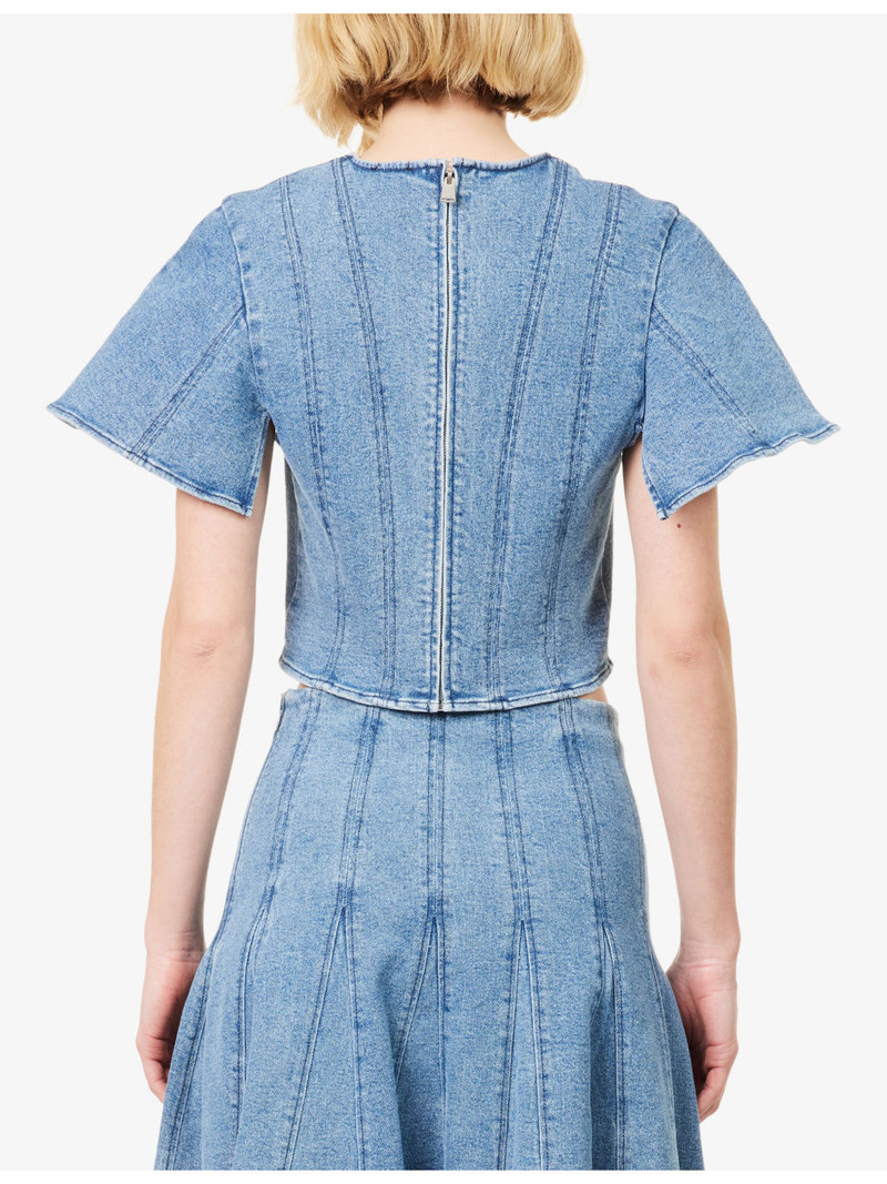Kolby Cropped Stretch-Denim Top 4