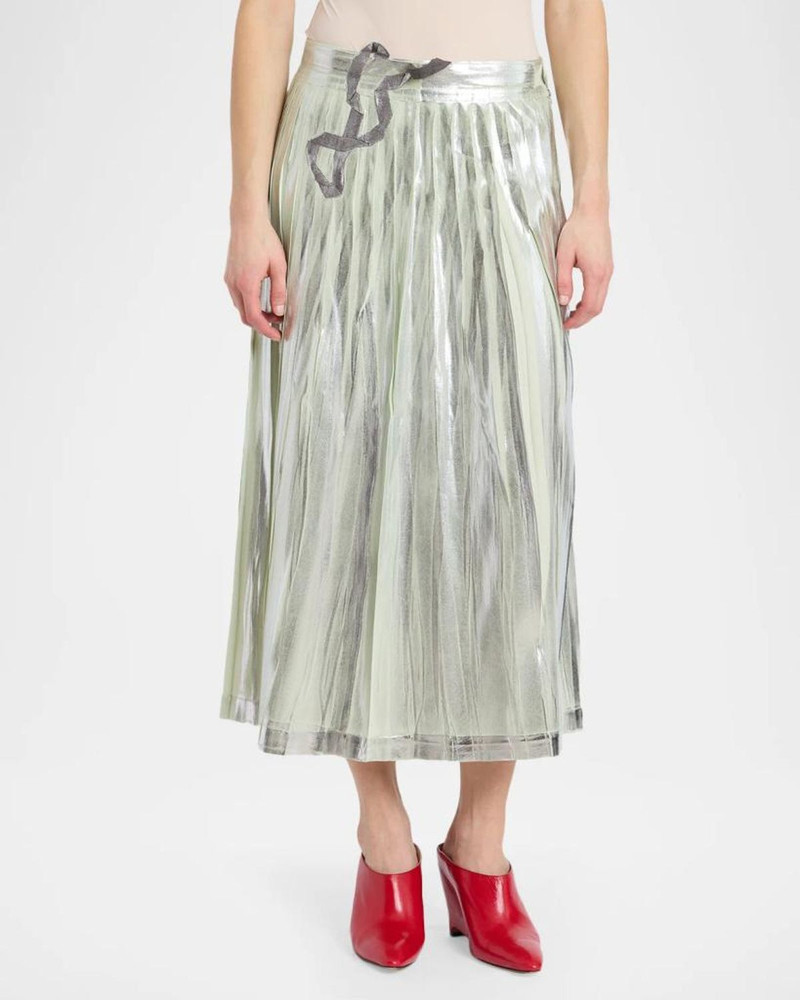 Pleated Metallic Silk Midi Skirt 4