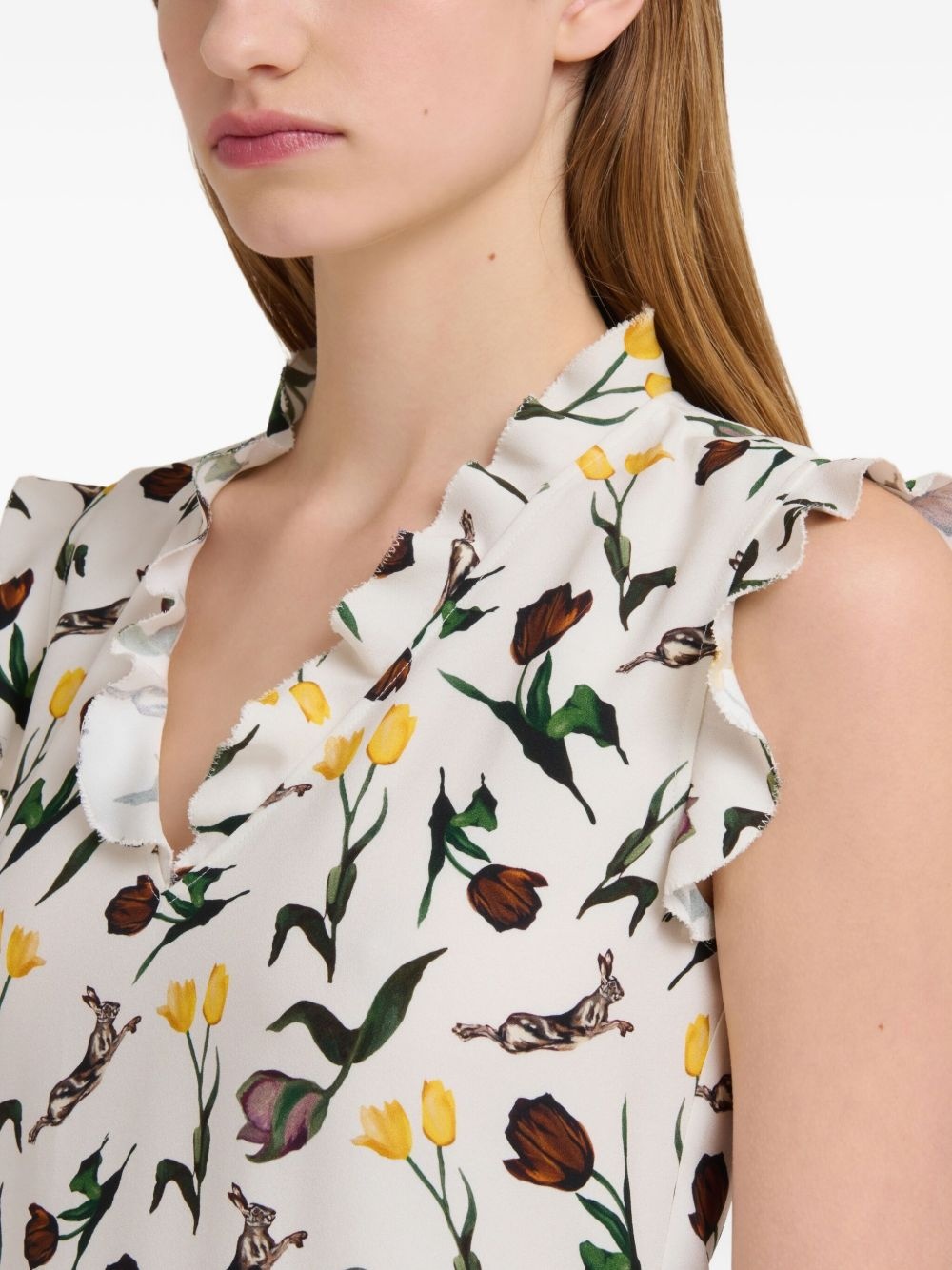 floral-print ruffled midi dress - 5