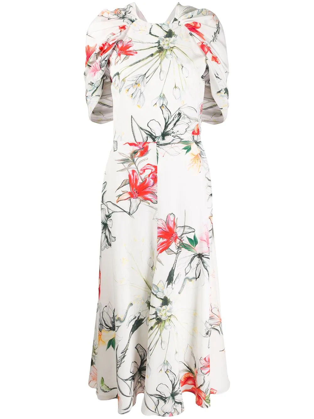 floral print gathered dress - 1