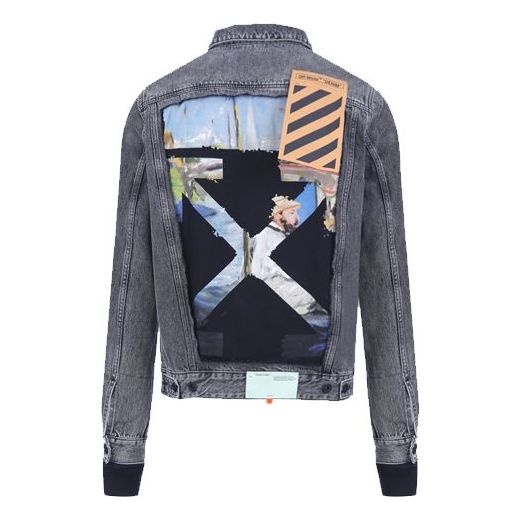 Off-White Pattern Arrow Printing Splicing Pattern Denim Jacket Gray OMYE019G20DEN0010888 - 1