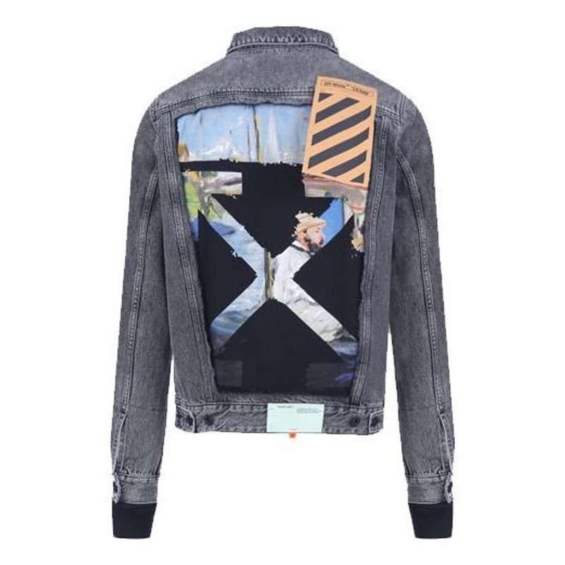 Off-White Pattern Arrow Printing Splicing Pattern Denim Jacket Gray OMYE019G20DEN0010888 1