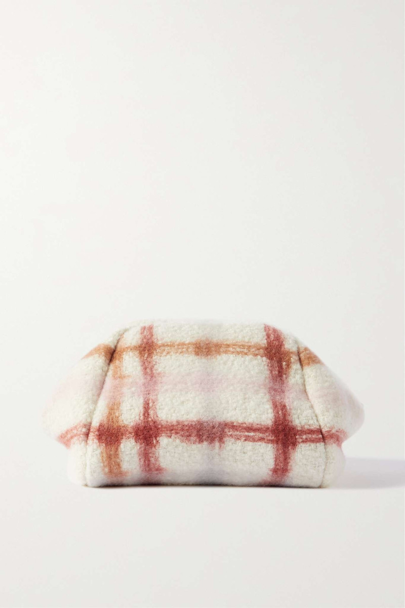 Puffy leather-trimmed checked cashmere and silk-blend pouch 1
