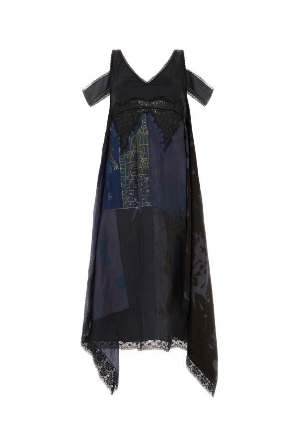 ワンピース MARINE SERRE Multicolor silk dress (D181SS23WUWOVSE0001 00) Marine Serre MARINE SERRE WOMAN Multicolor Silk Dress