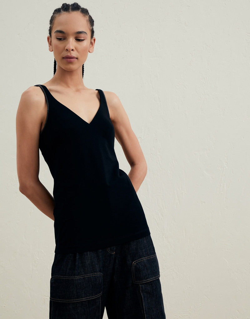 Stretch cotton jersey top with shiny strap - 1