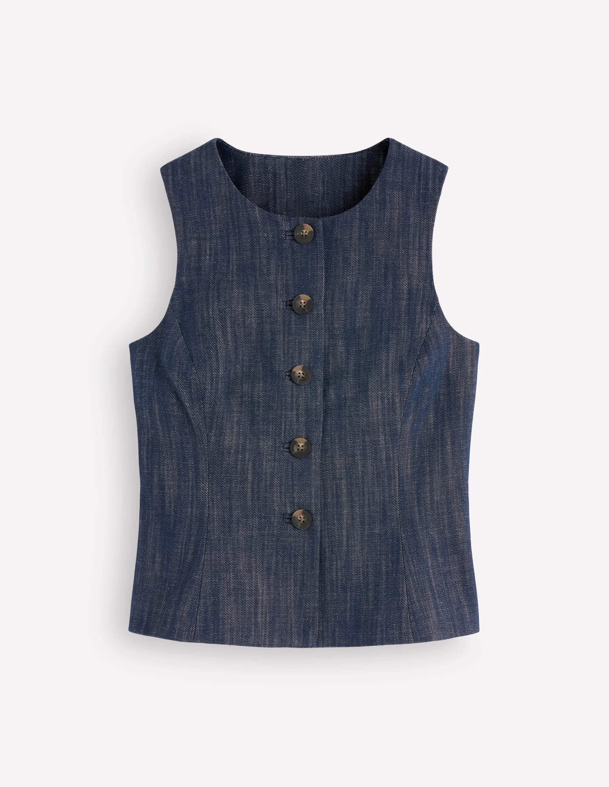 Denim Peplum Waistcoat-Indigo - 1