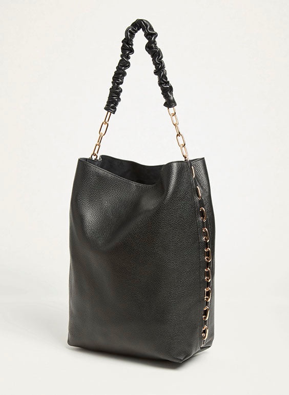 Chain Tote Bag in Black Textured Leather - 6