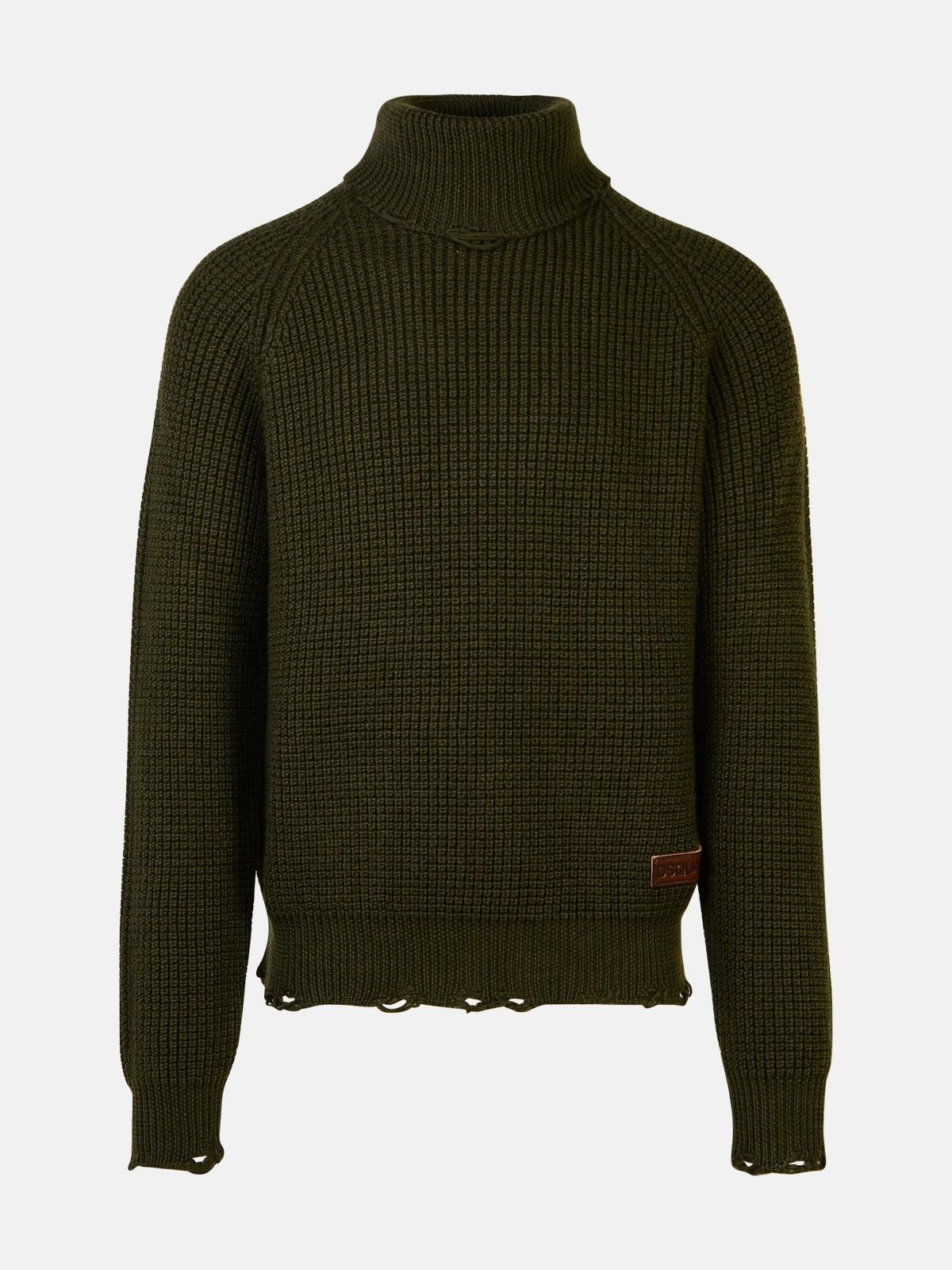 DARK GREEN WOOL TURTLENECK SWEATER - 1