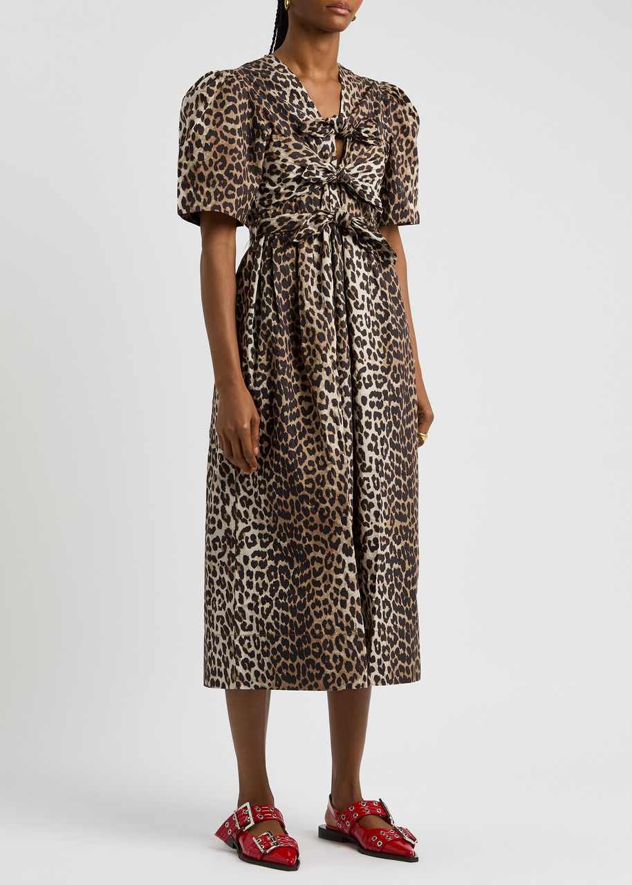 Ganni Leopard-print Belted Cotton Midi Dress - 2