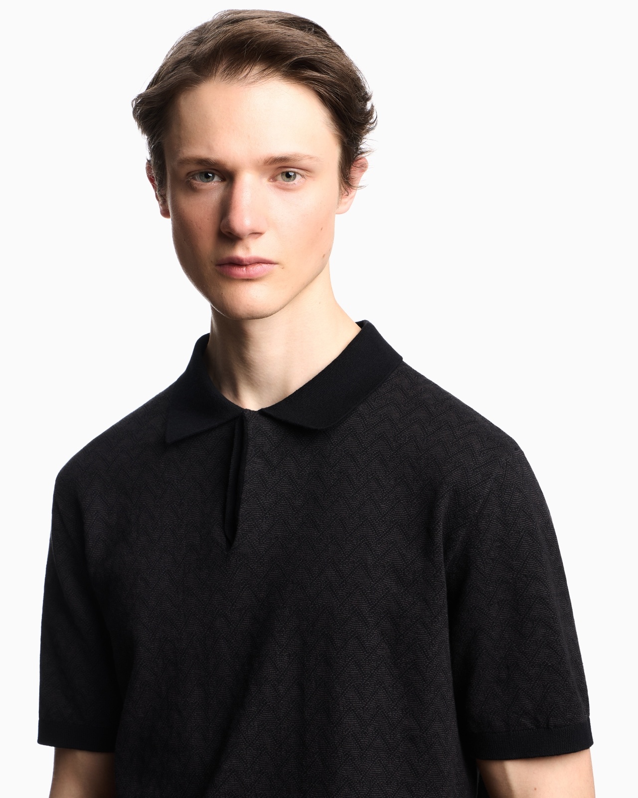 ICON POLO-COLLAR JUMPER IN CHEVRON-MOTIF JACQUARD - 5