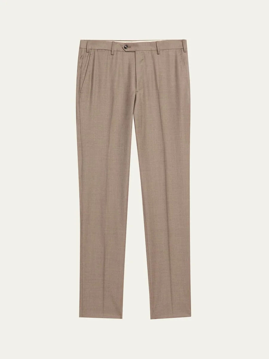 Men's Wool Sharkskin Flat Front Trousers - 1