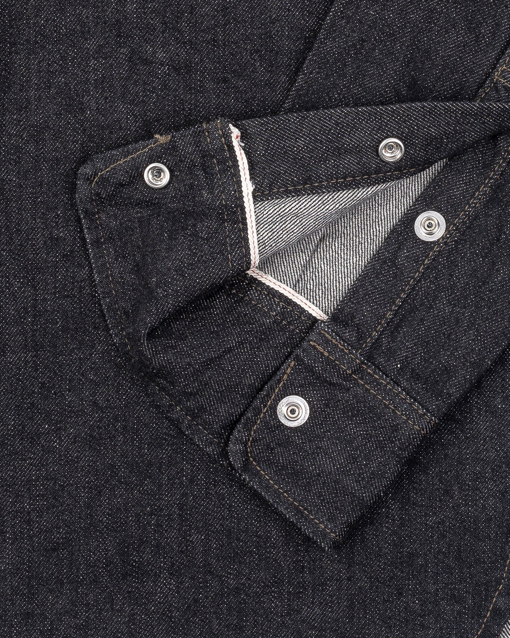 IHSH-326-BLK 12oz Selvedge Denim Work Shirt With Snaps - Black/Cream - 19