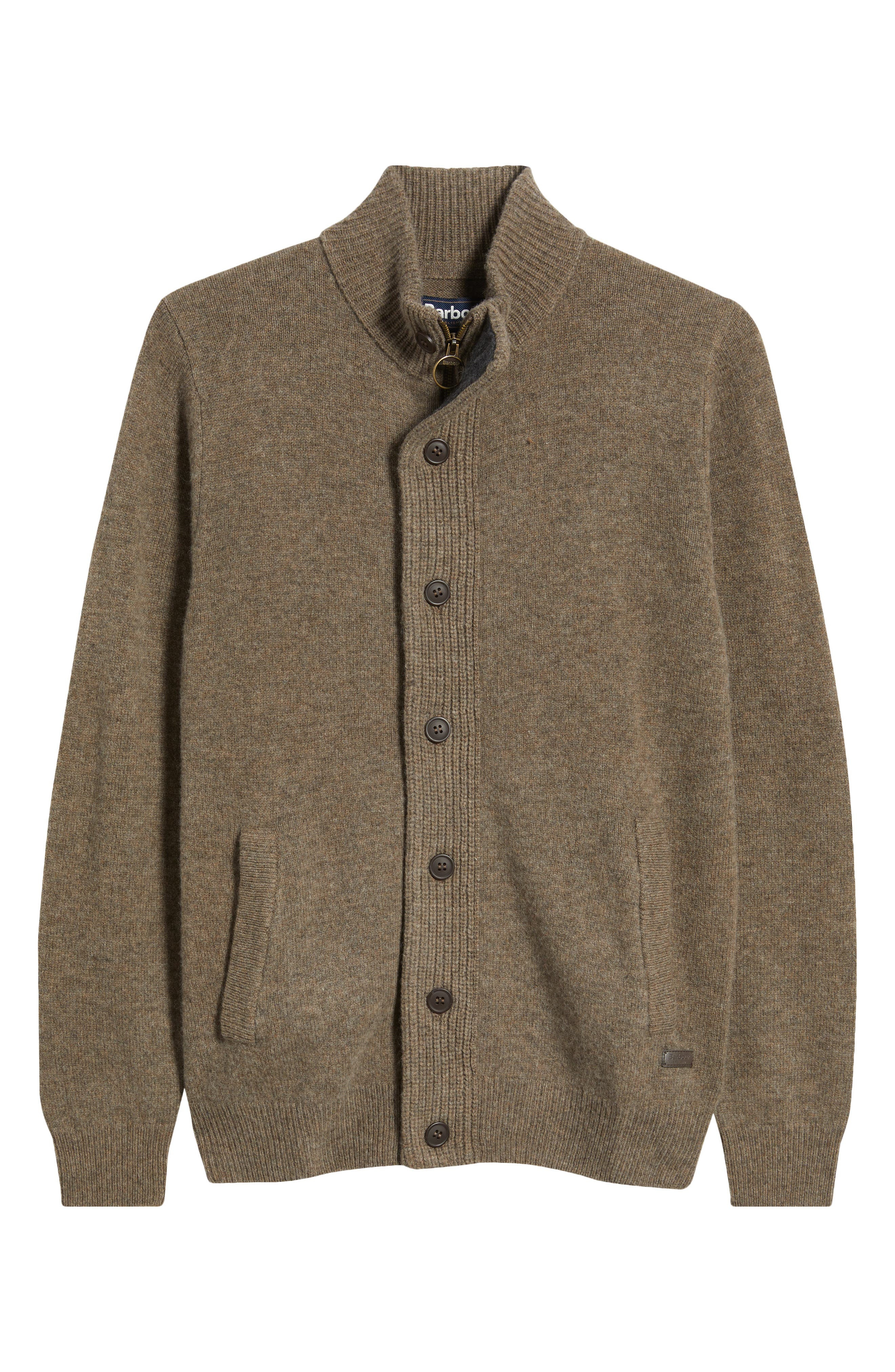 Barbour Wool Button & Zip Front Cardigan in Dark Stone at Nordstrom - 5