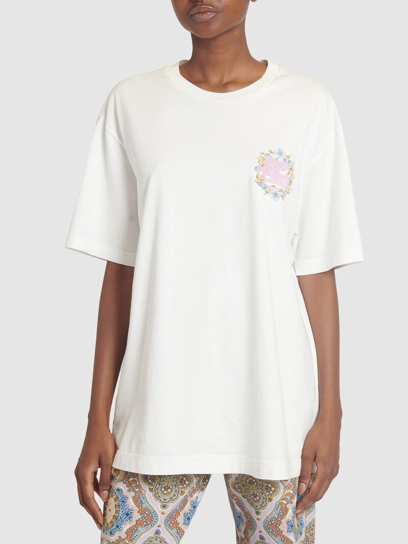 Cotton crewneck t-shirt w/embroidery - 2