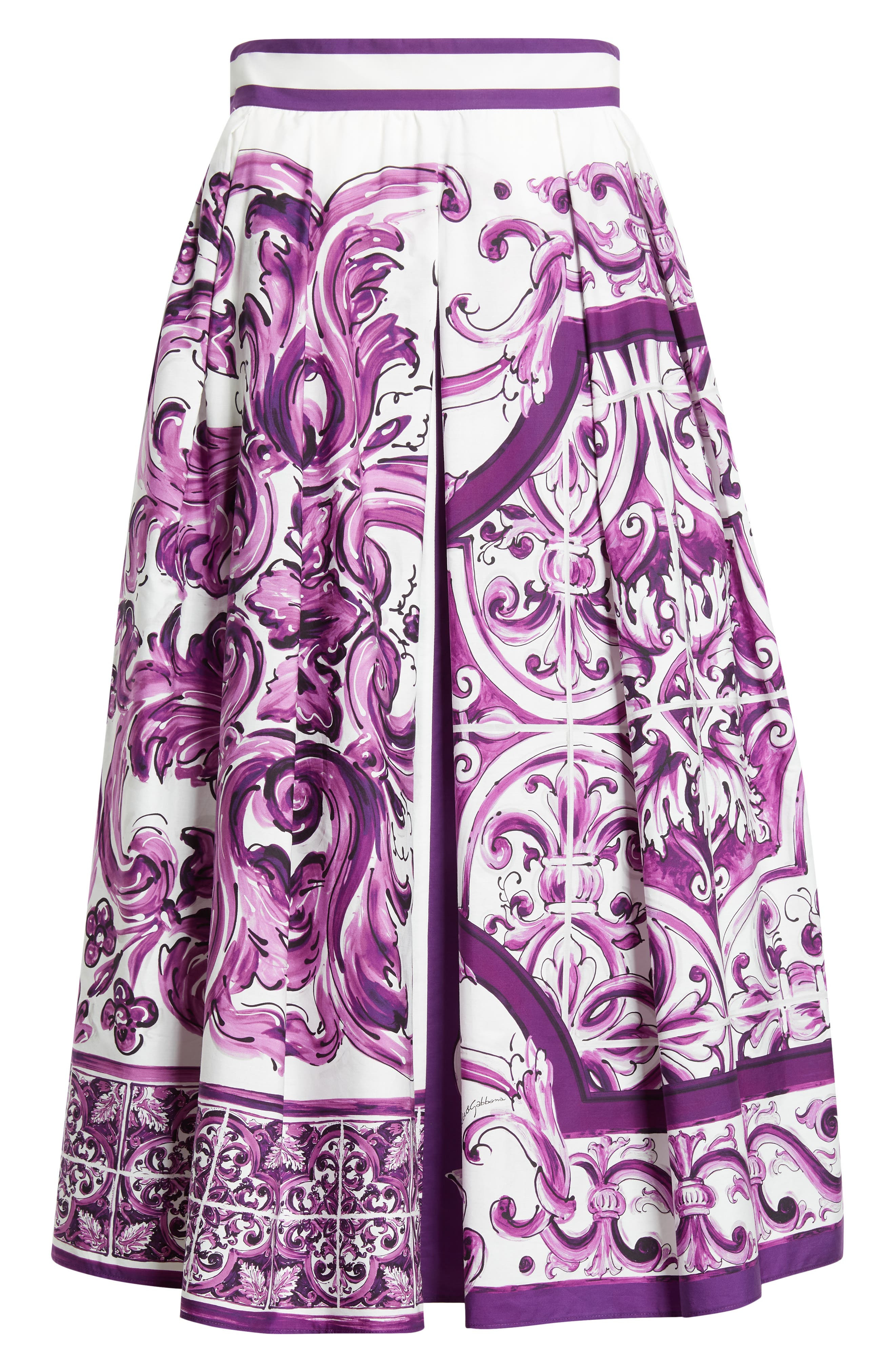 Dolce&Gabbana Majolica Print Cotton Poplin A-Line Midi Skirt in Hp5Dq Mix Maiolica L Viola at Nordst - 6