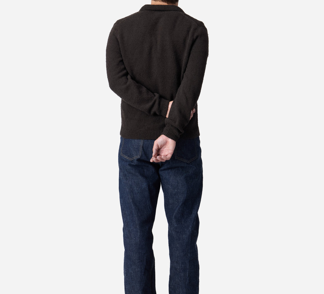 Long Sleeve Knit Polo - Bark Boucle - 2