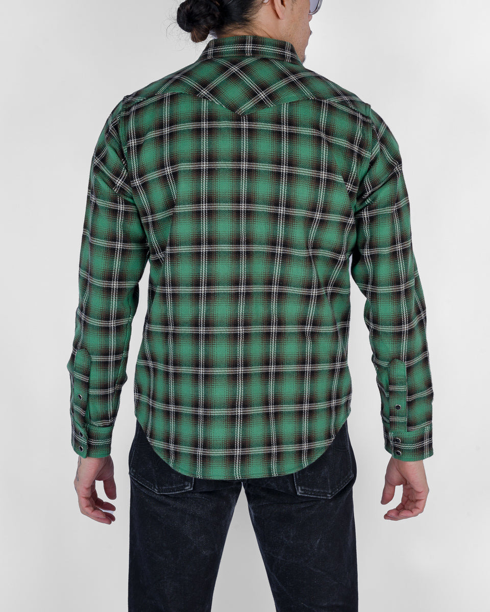 IHSH-405-GRN 12oz Ultra Heavy Flannel Check Western Shirt - Green - 3