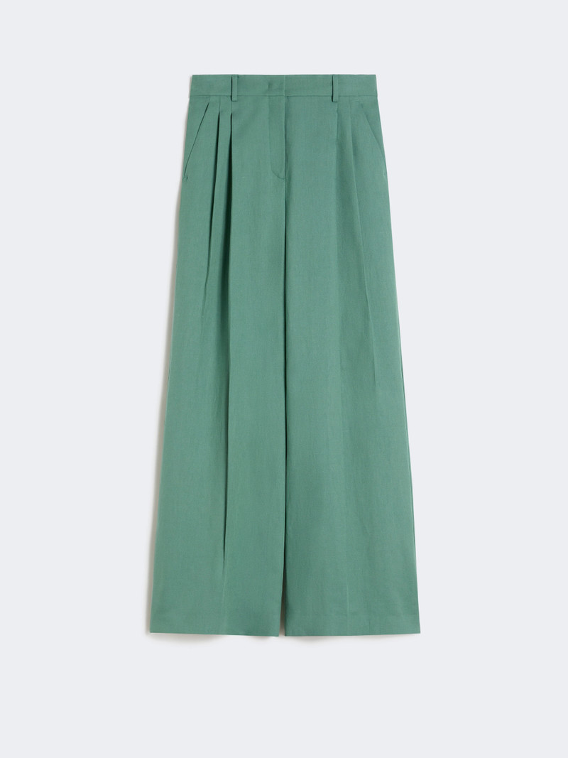 VELIERO Viscose and linen wide-leg trousers - GREEN 1