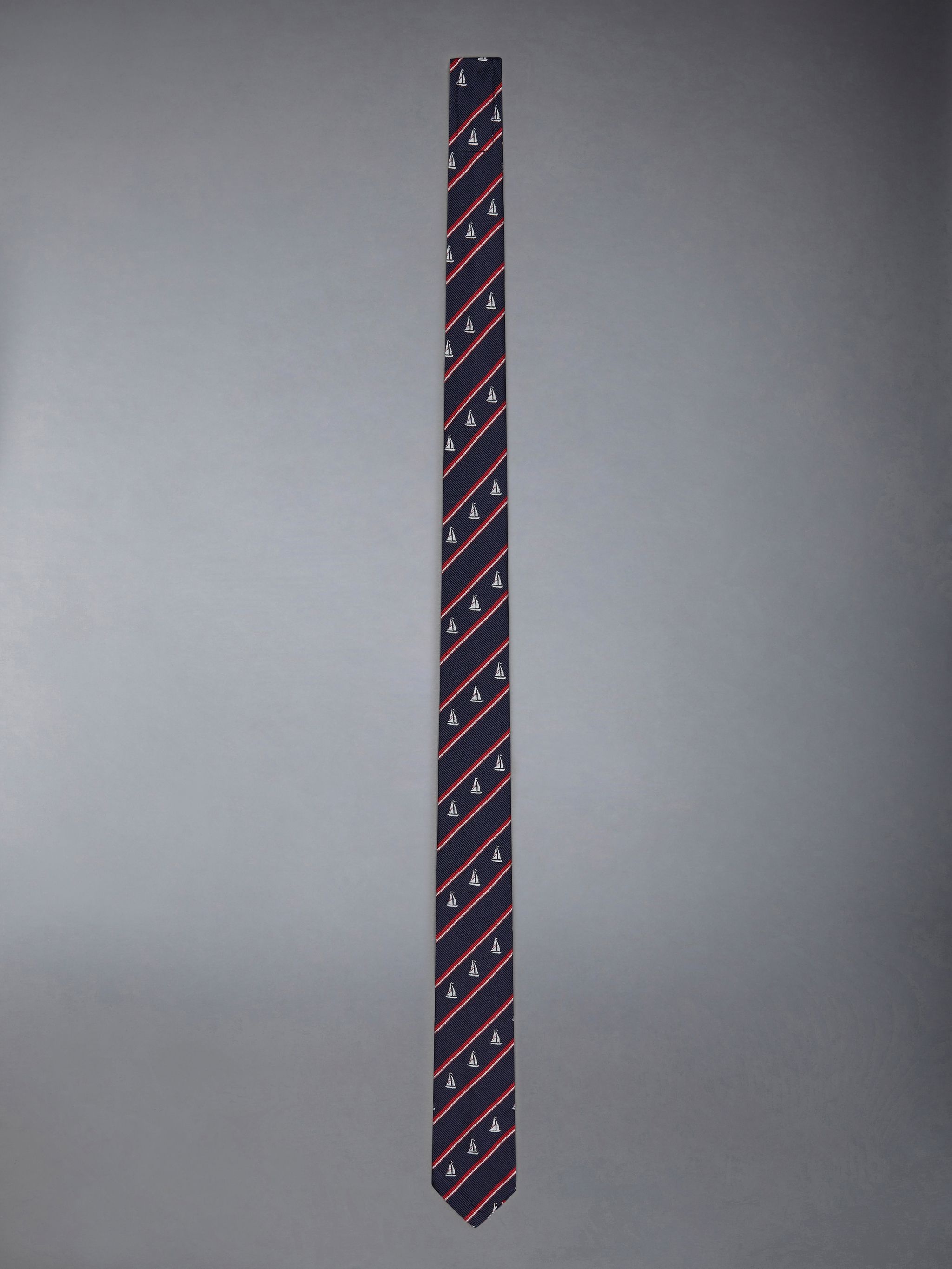 Silk Stripe Sailboat Classic Tie - 1