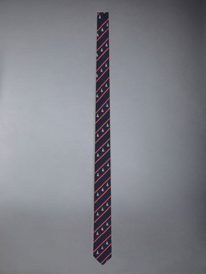Silk Stripe Sailboat Classic Tie 1