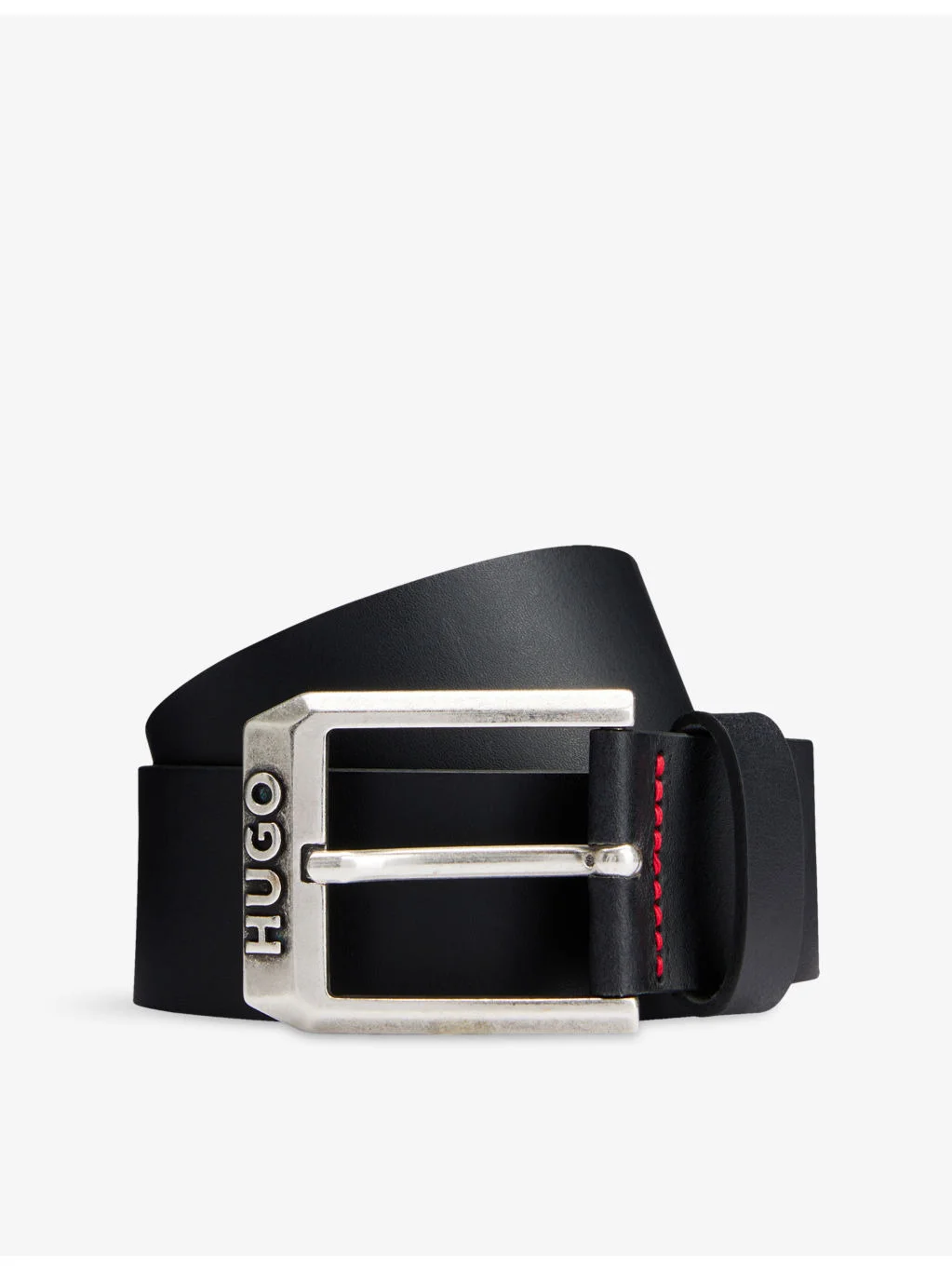 Branded-Buckle Leather Belt - 1
