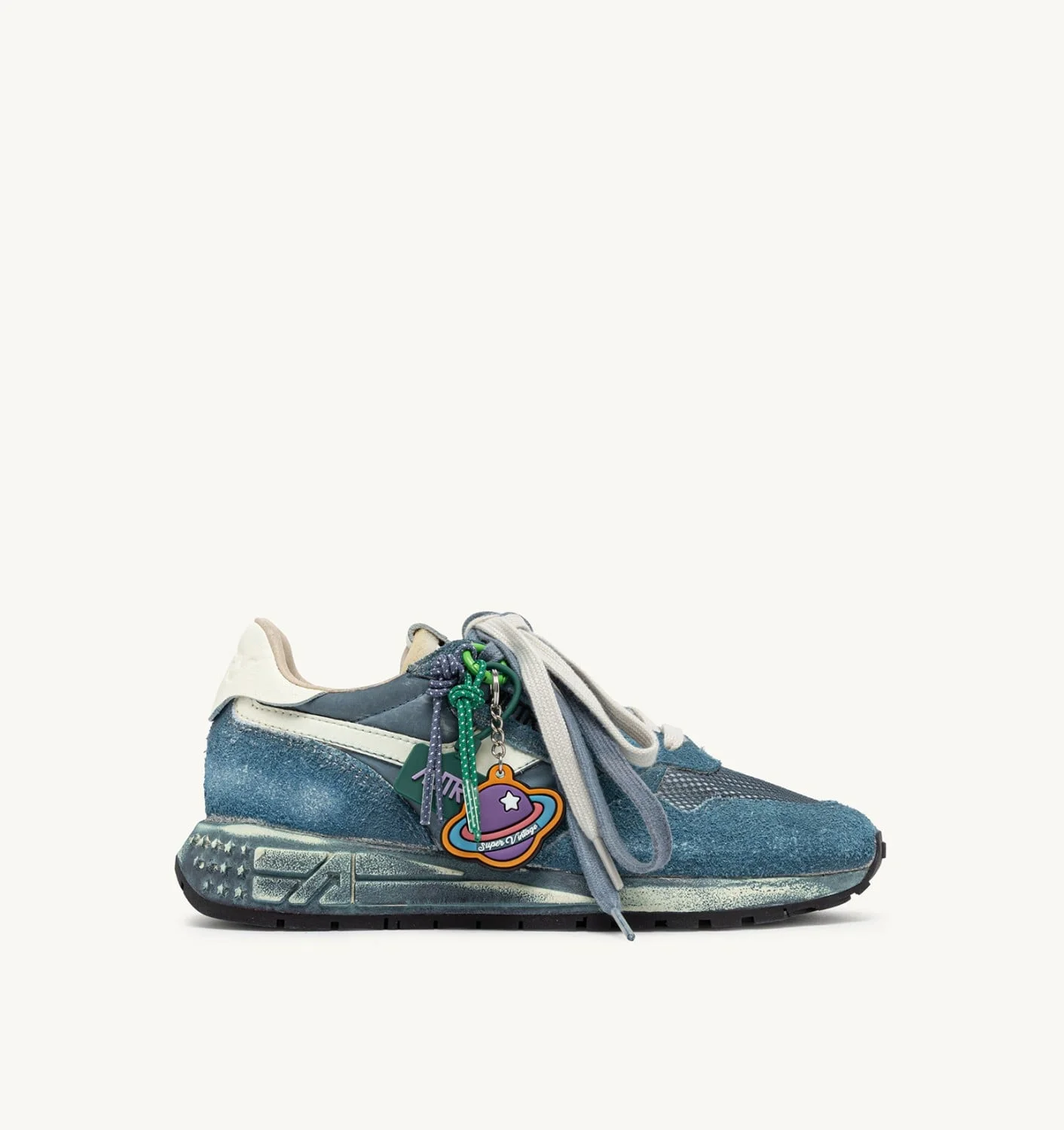 REELWIND SUPER VINTAGE SNEAKERS IN MALLARD BLUE AND WHITE SUEDE AND NYLON - 1