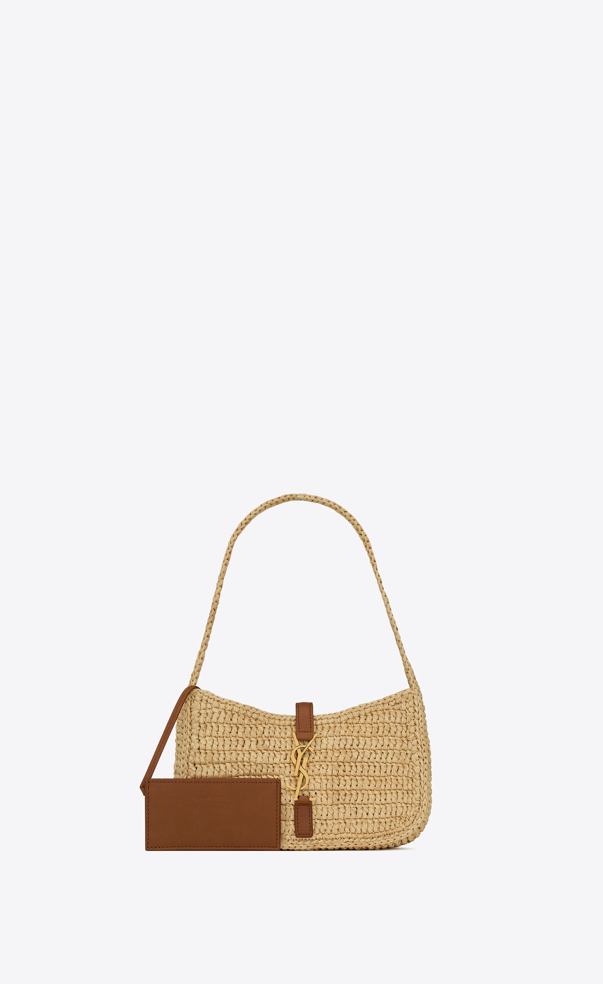 Le 5 A 7 Mini Raffia Shoulder Bag in Beige - Saint Laurent