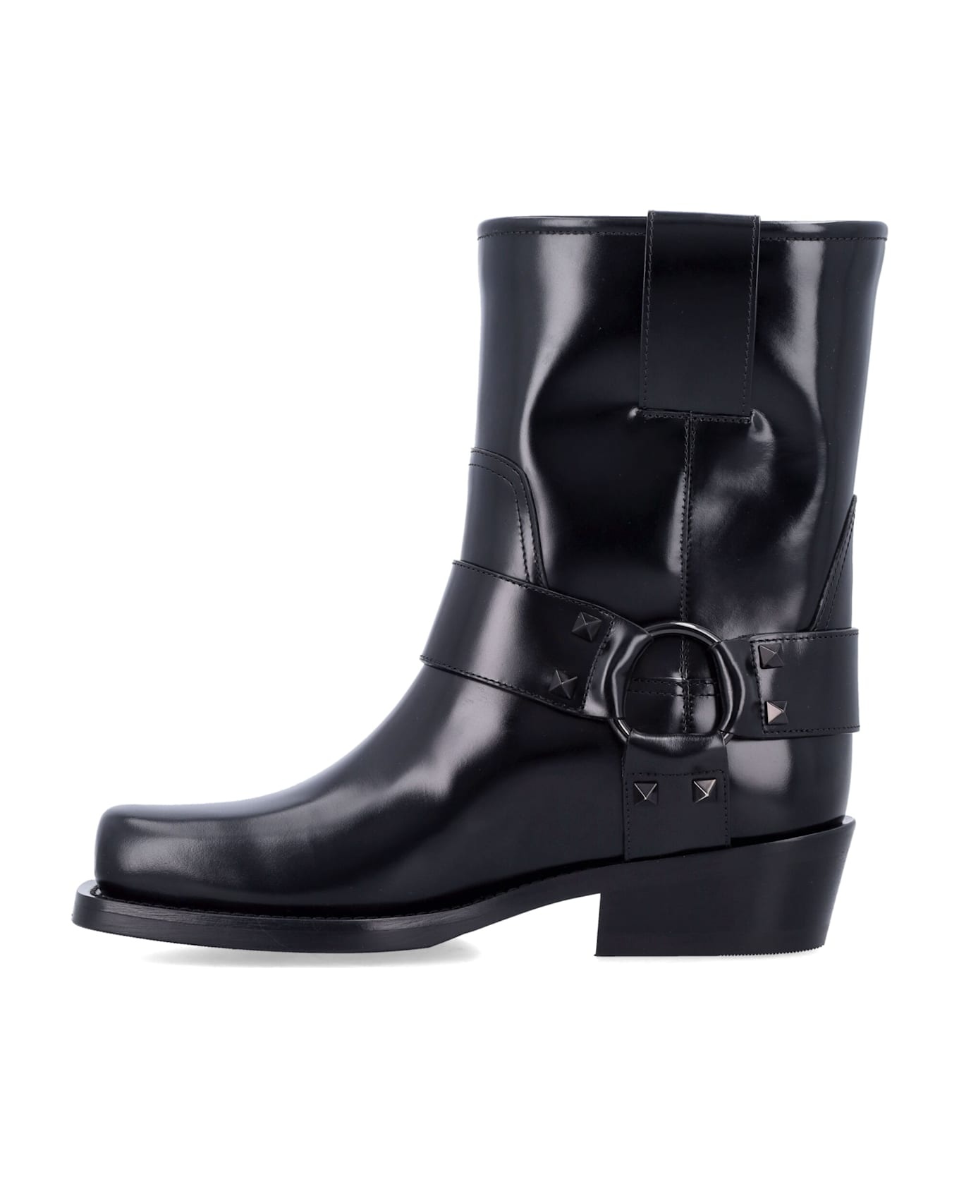 Rockstud Leather Biker Ankle Boots - 3