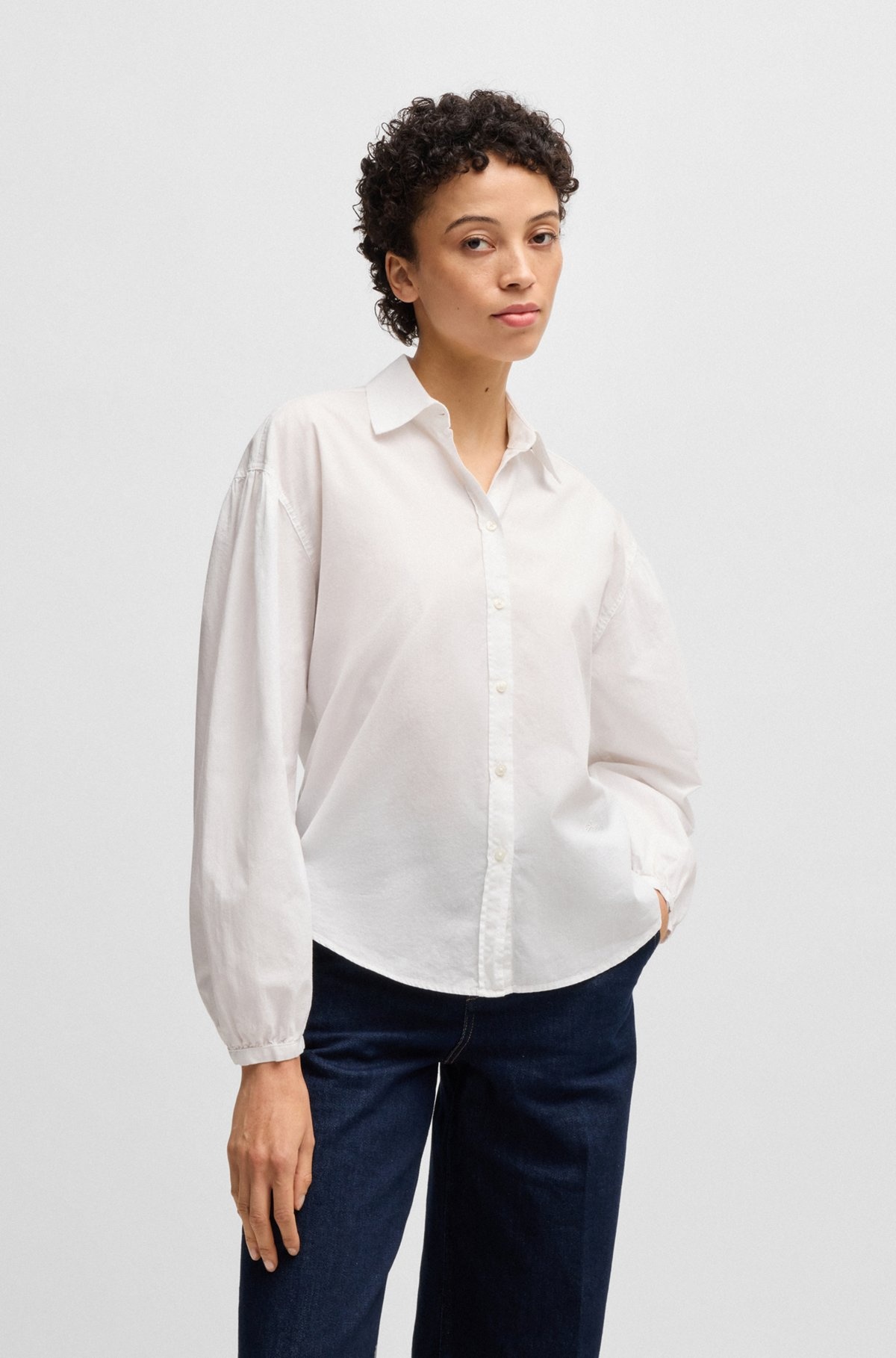 REGULAR-FIT BLOUSE IN COTTON POPLIN WITH POINT COLLAR - 2
