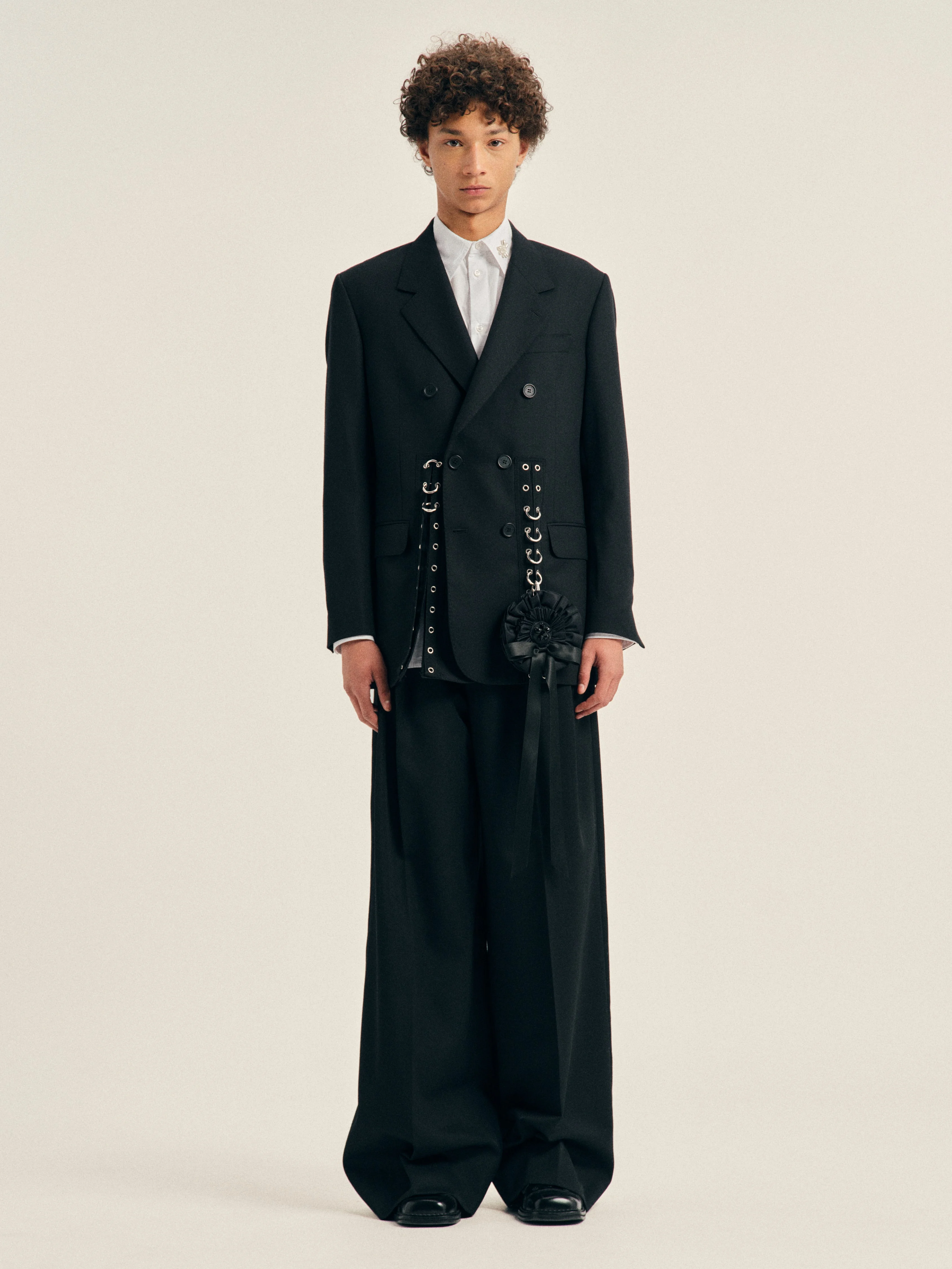 Double Breasted Grommet Ring Hem Slice Jacket - 1