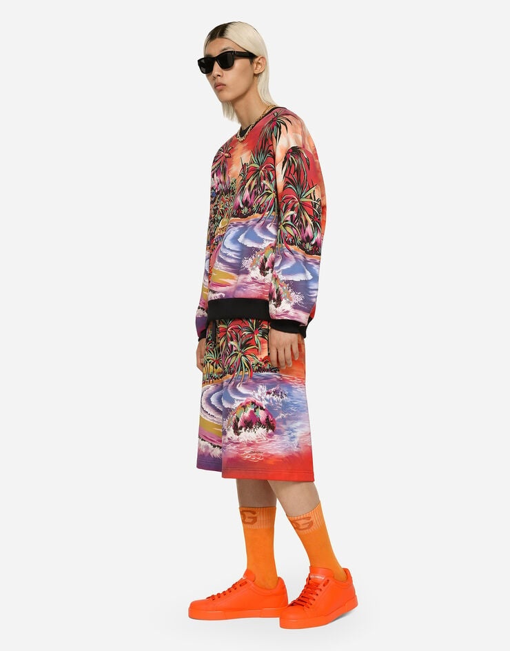 Jersey jogging shorts with Hawaiian print - 2