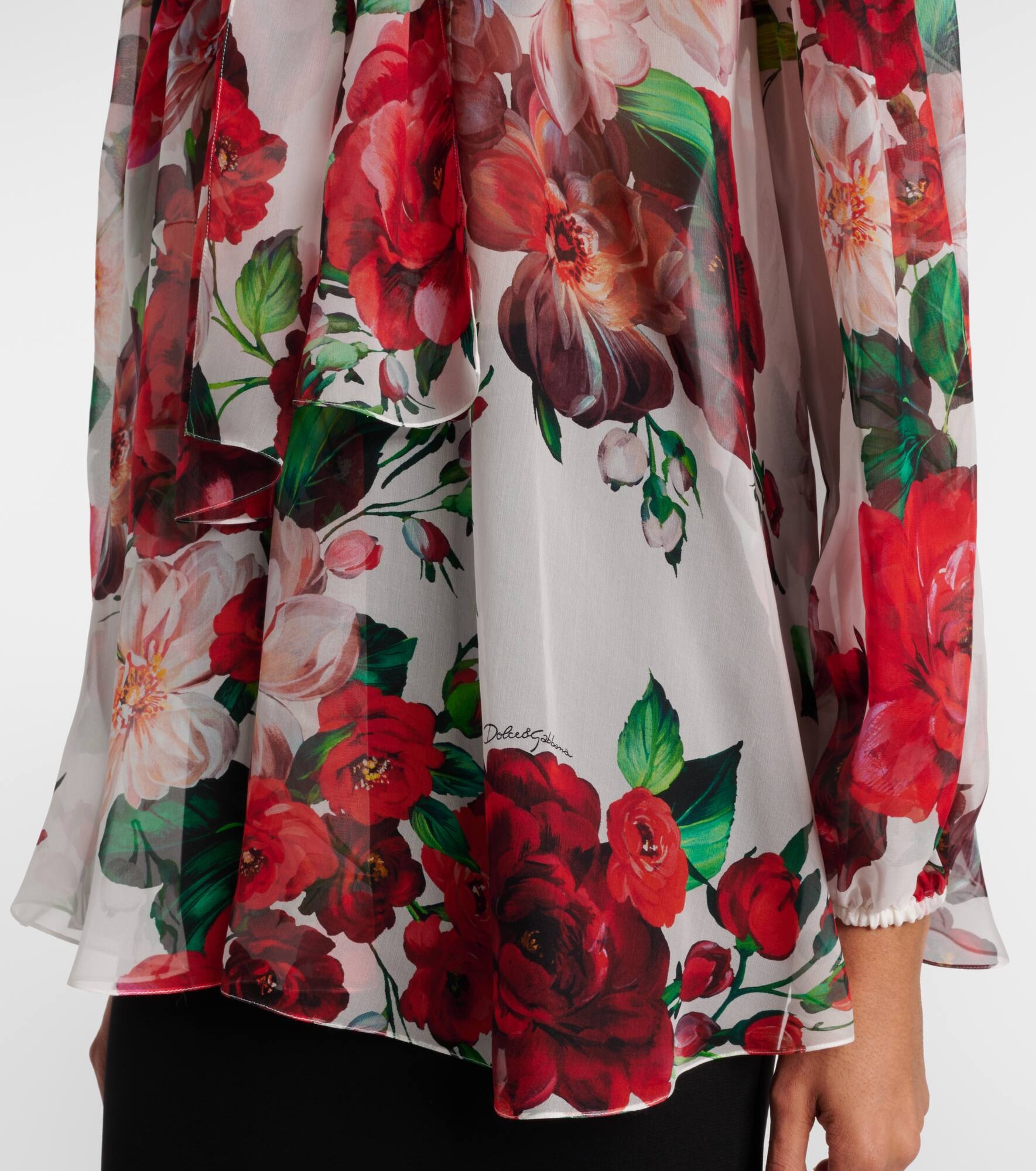 Floral tie-neck silk chiffon blouse - 5