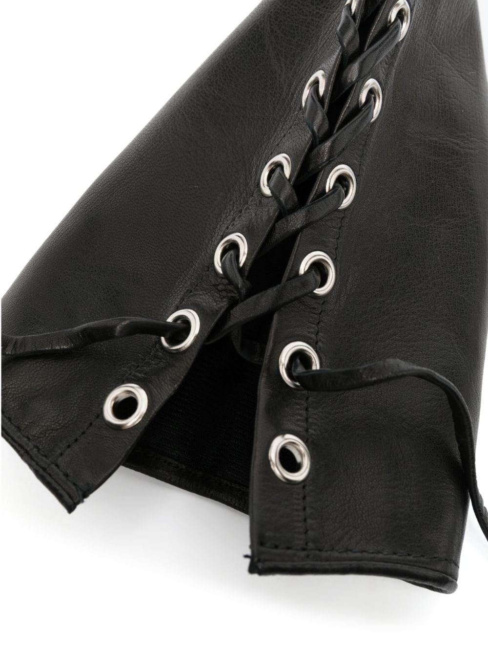 lace-up leather gloves - 2