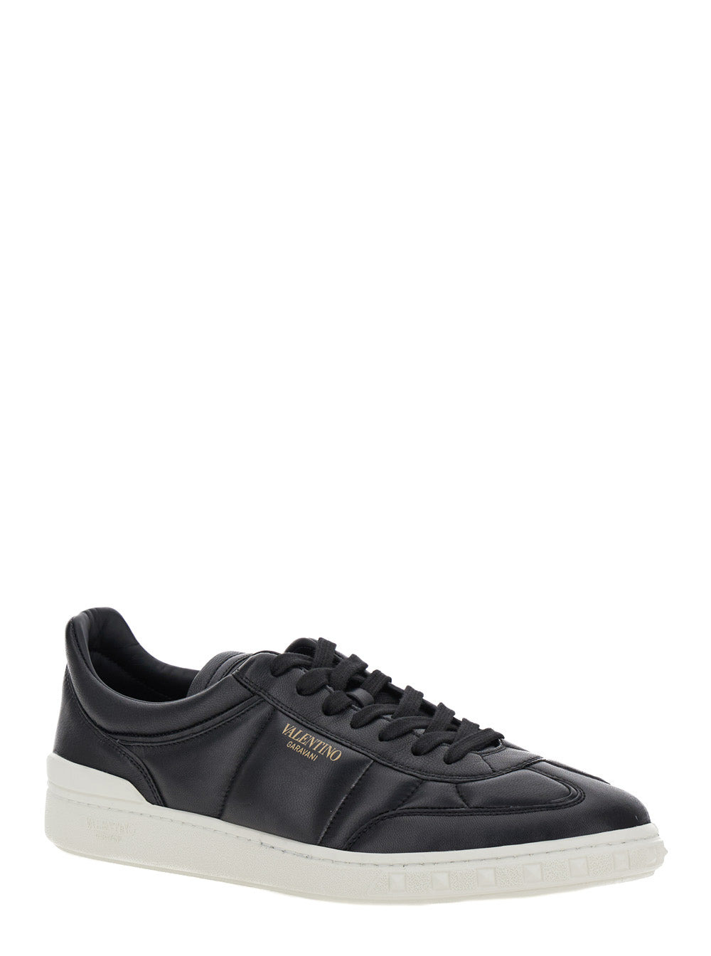 Valentino Garavani Men 'Upvillage' Black Low Top Sneakers With Screen Printed Logo In Leather Man - 2