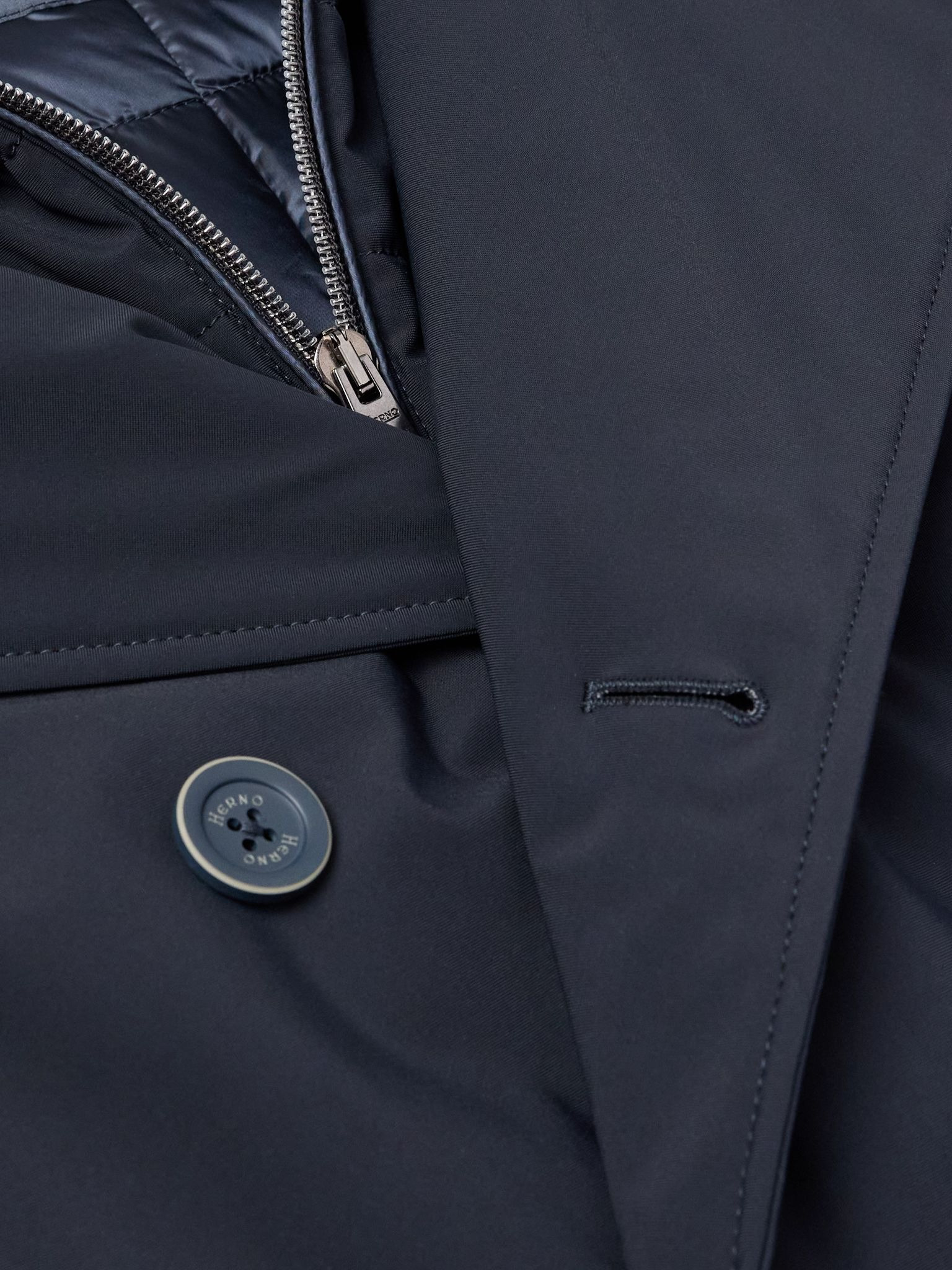 Double-Breasted Padded Stretch-Shell Down Peacoat Navy - 4