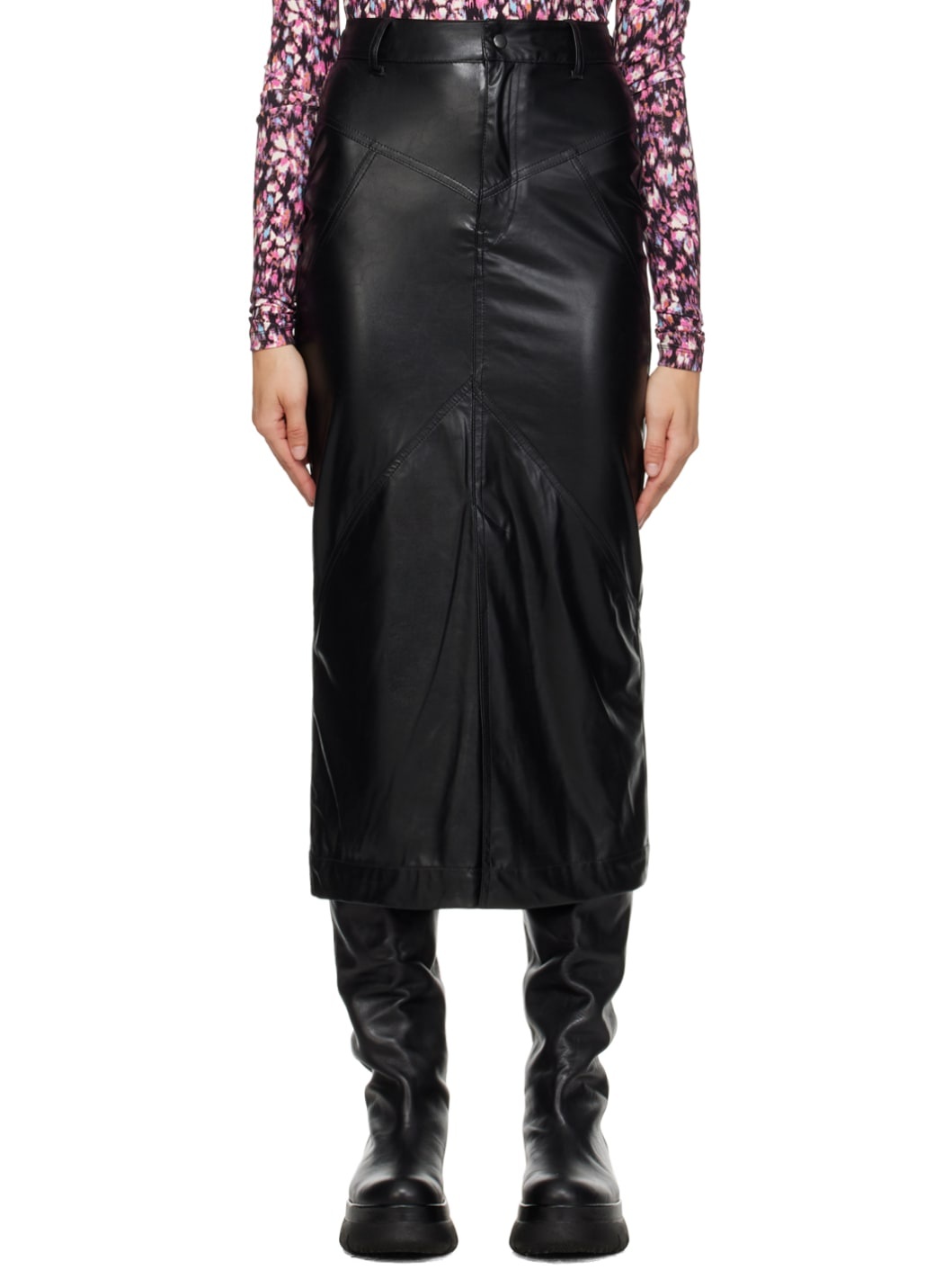 Black Breanne Faux-Leather Midi Skirt - 1