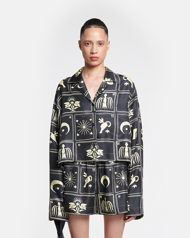 Nanushka Cropped Printed Silk-Twill Shirt outlook