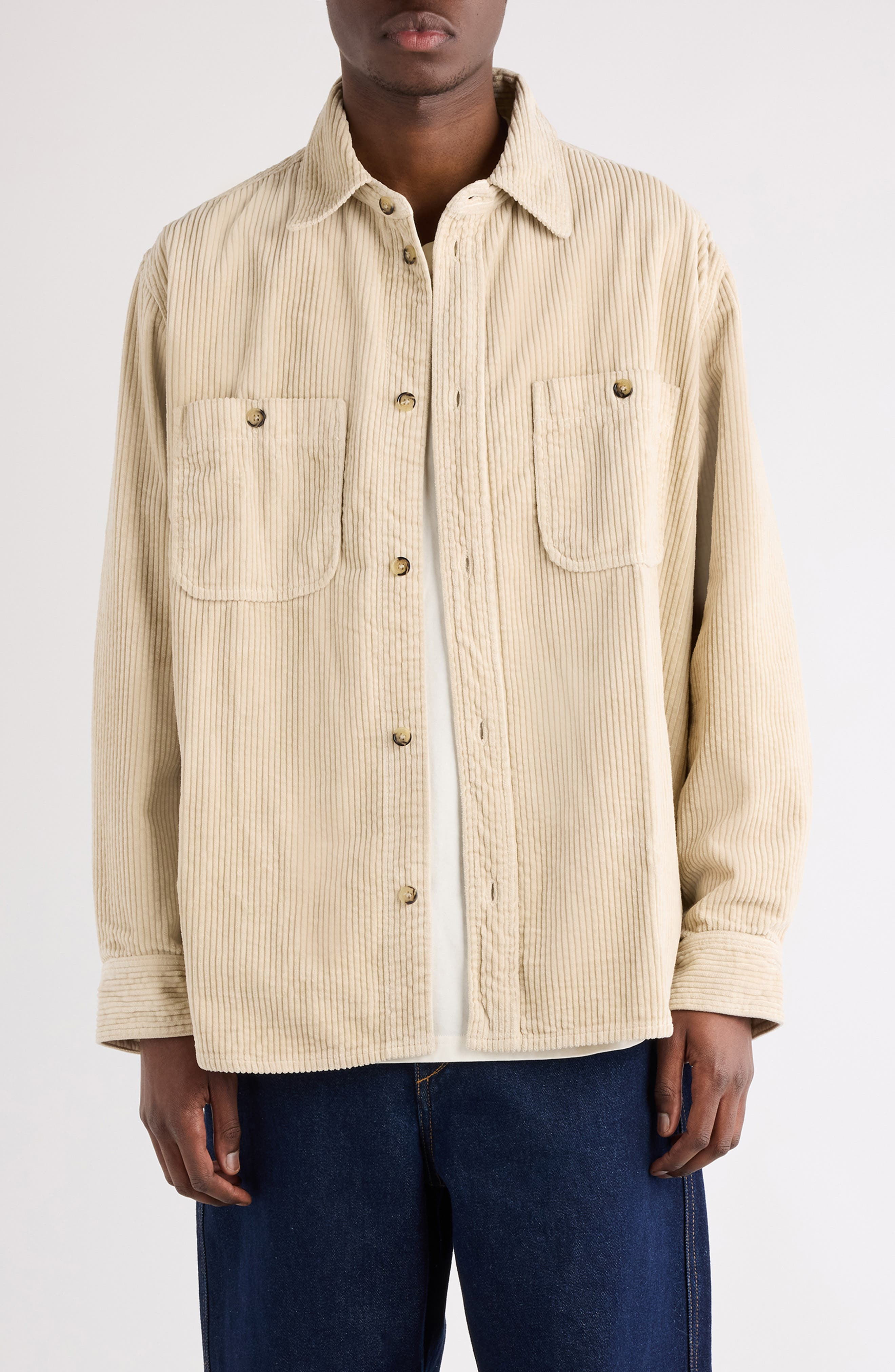 Isabel Marant Nario Cotton Corduroy Button-Up Overshirt in Ecru at Nordstrom - 1