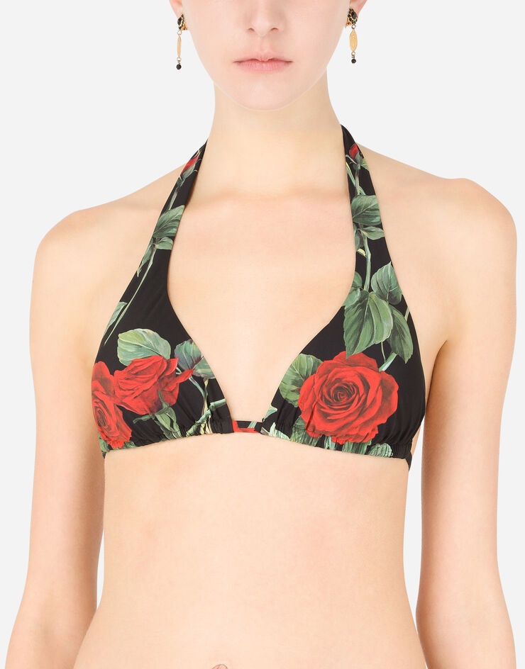 Rose-print padded triangle bikini top - 4