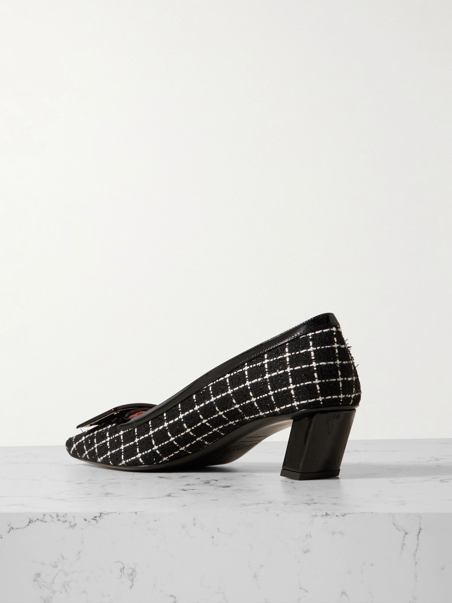 Belle Vivier 45 patent leather-trimmed tweed pumps Black - 3