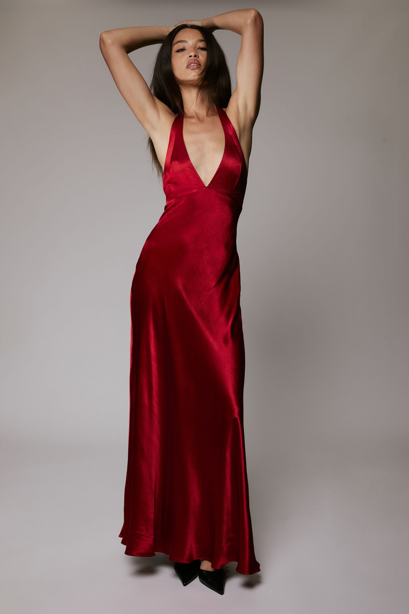Magdalene Halter Dress In Deep Red 1