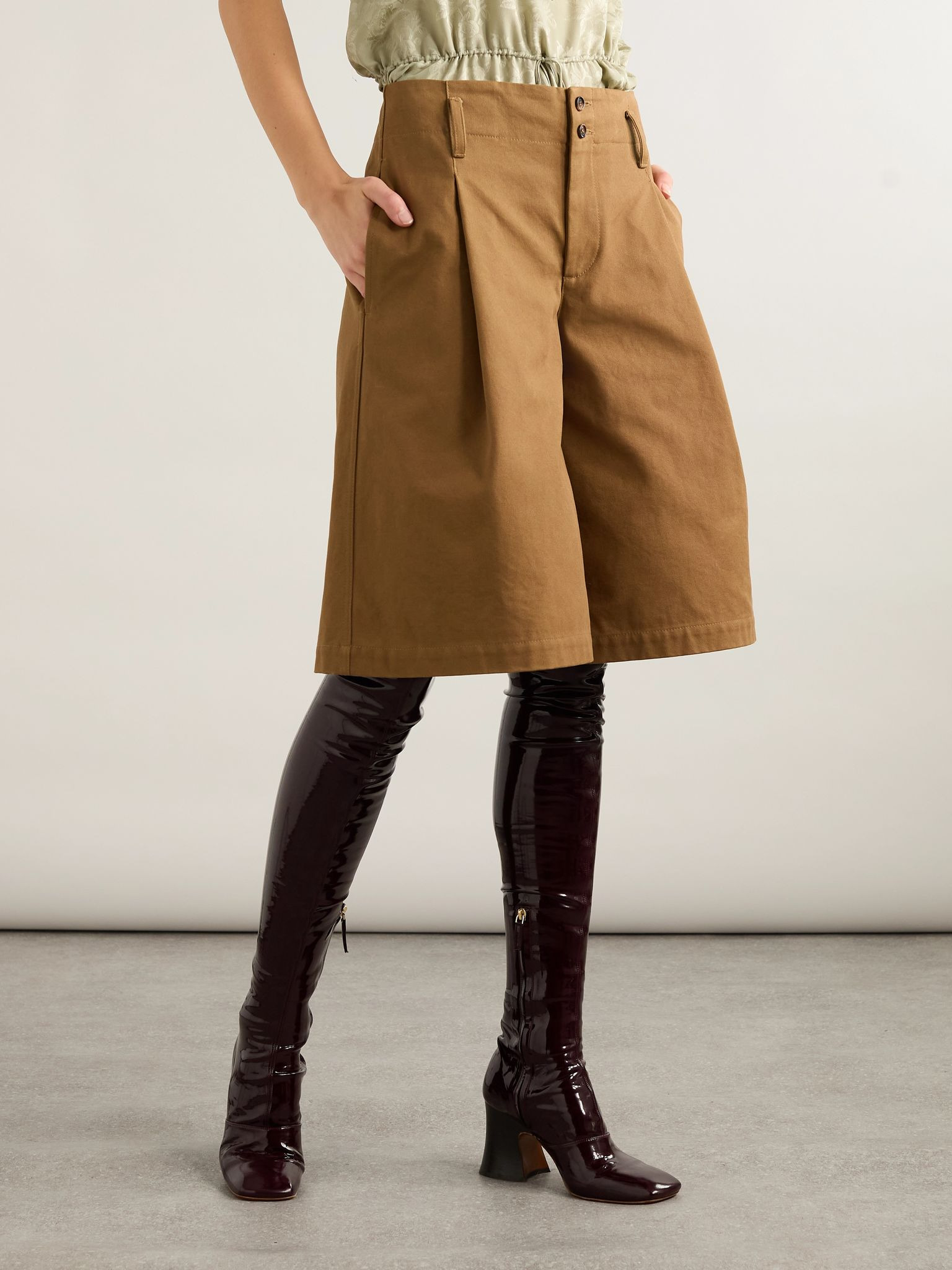 Pleated cotton-canvas shorts Brown - 3