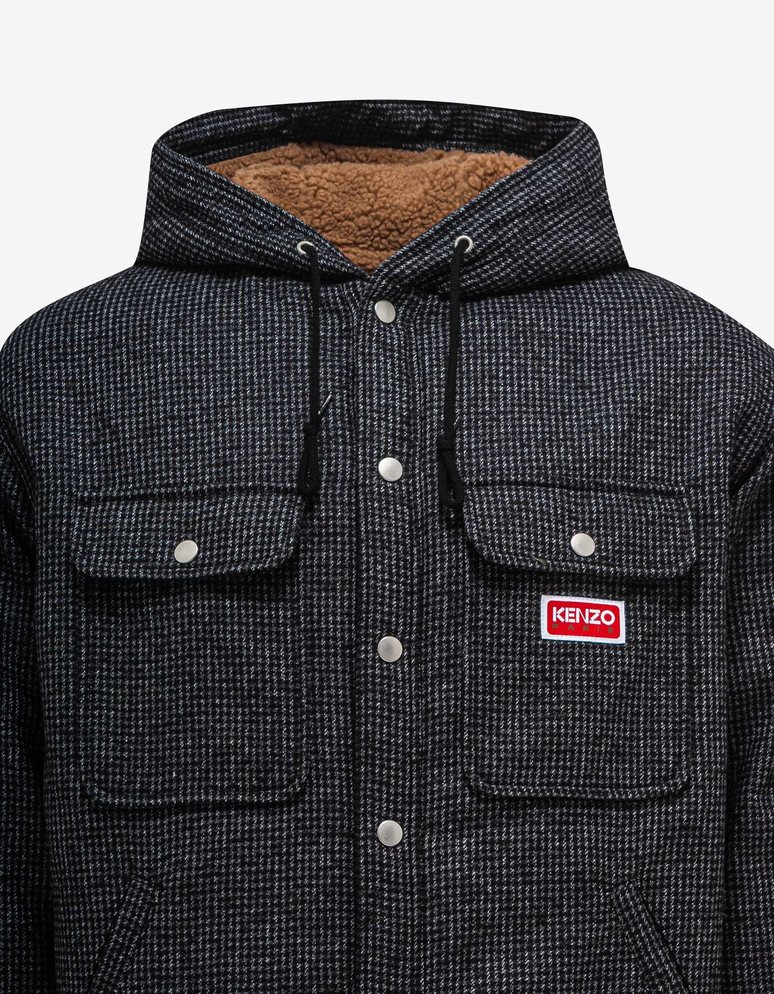 Kenzo Grey Checked Hooded Overshirt - 4