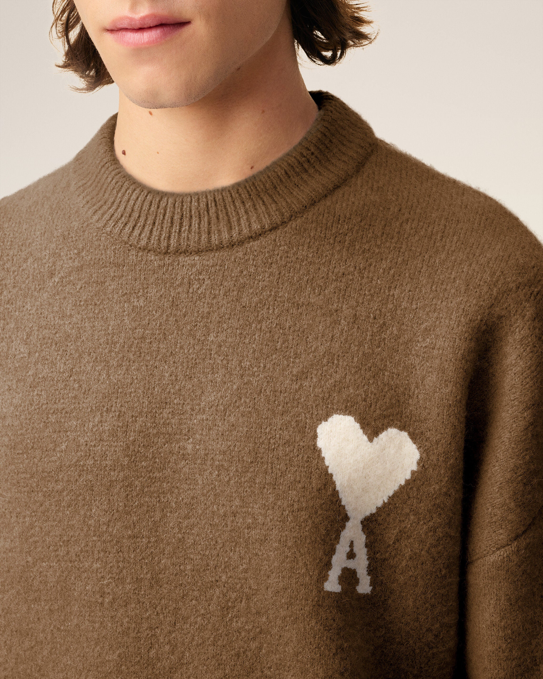 BROWN ALPACA AMI DE COEUR CREWNECK SWEATER - 4