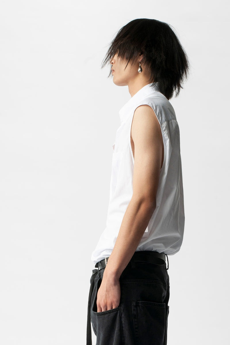 Ann Demeulemeester Dorian Sleeveless High Comfort Striped Long Shirt outlook