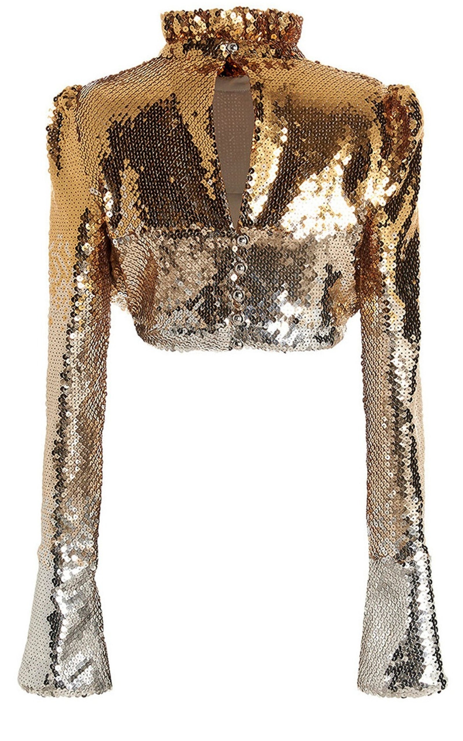 Sequin Top With High Ruffle Neck - 7