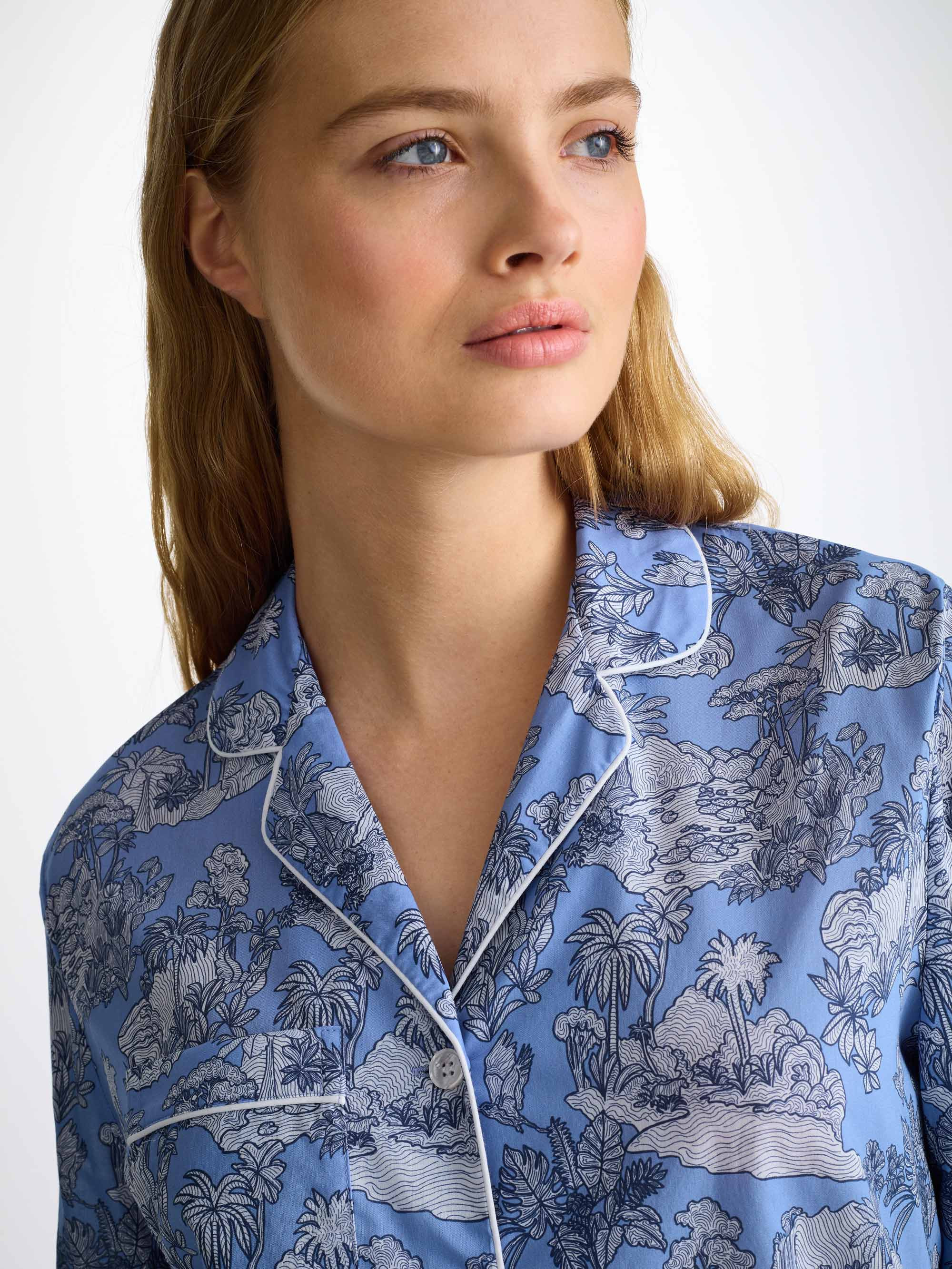 Women's Pajamas Cotton Batiste Blue Island Hopping Print - 5
