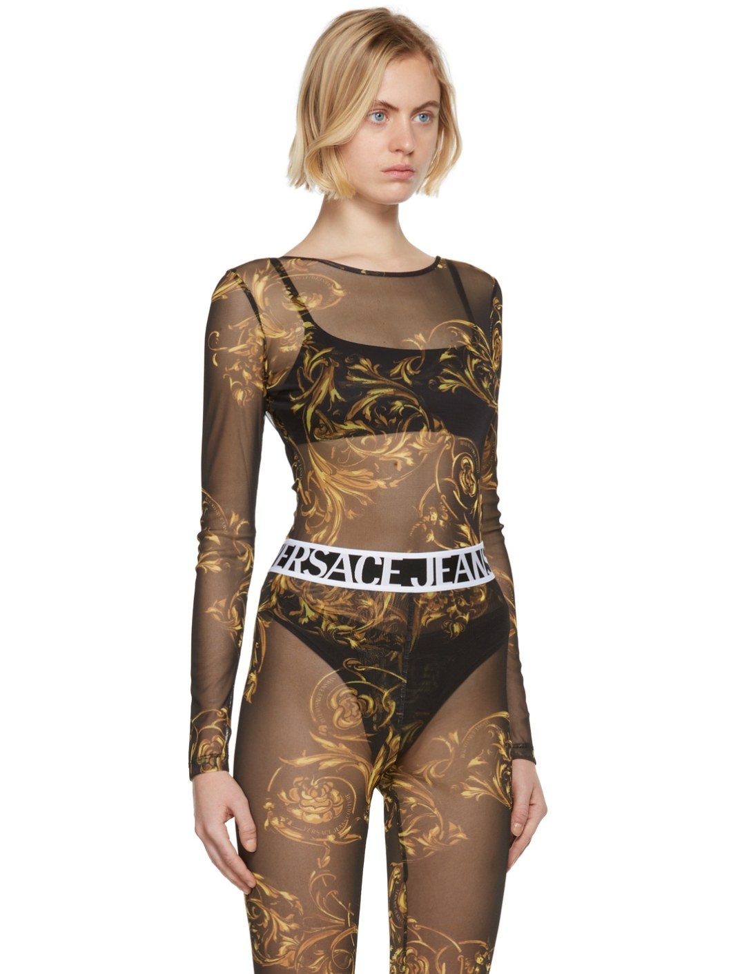 Black Mesh Regalia Baroque Bodysuit - 2