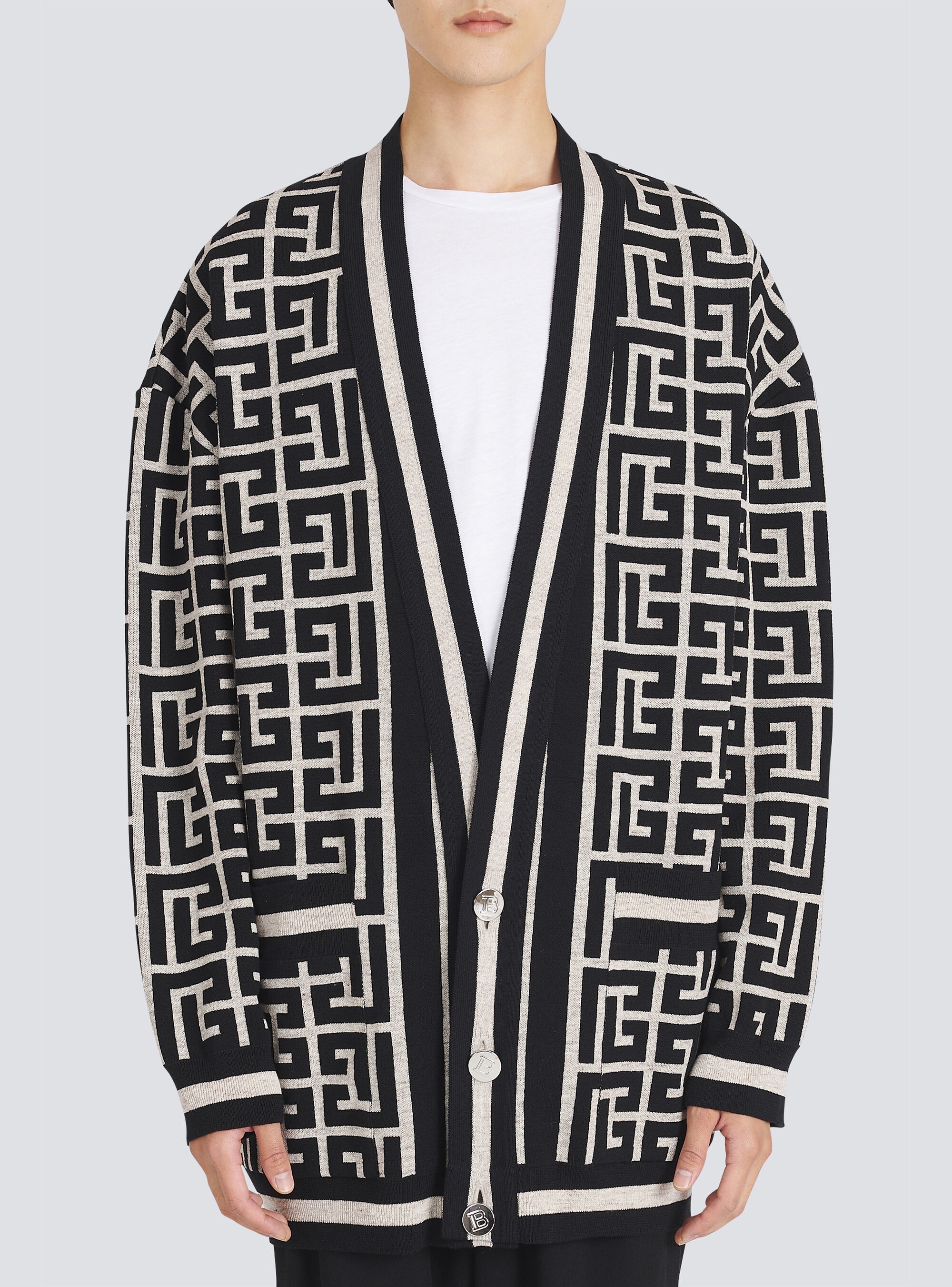 Oversized wool sweater with Balmain monogram - 6