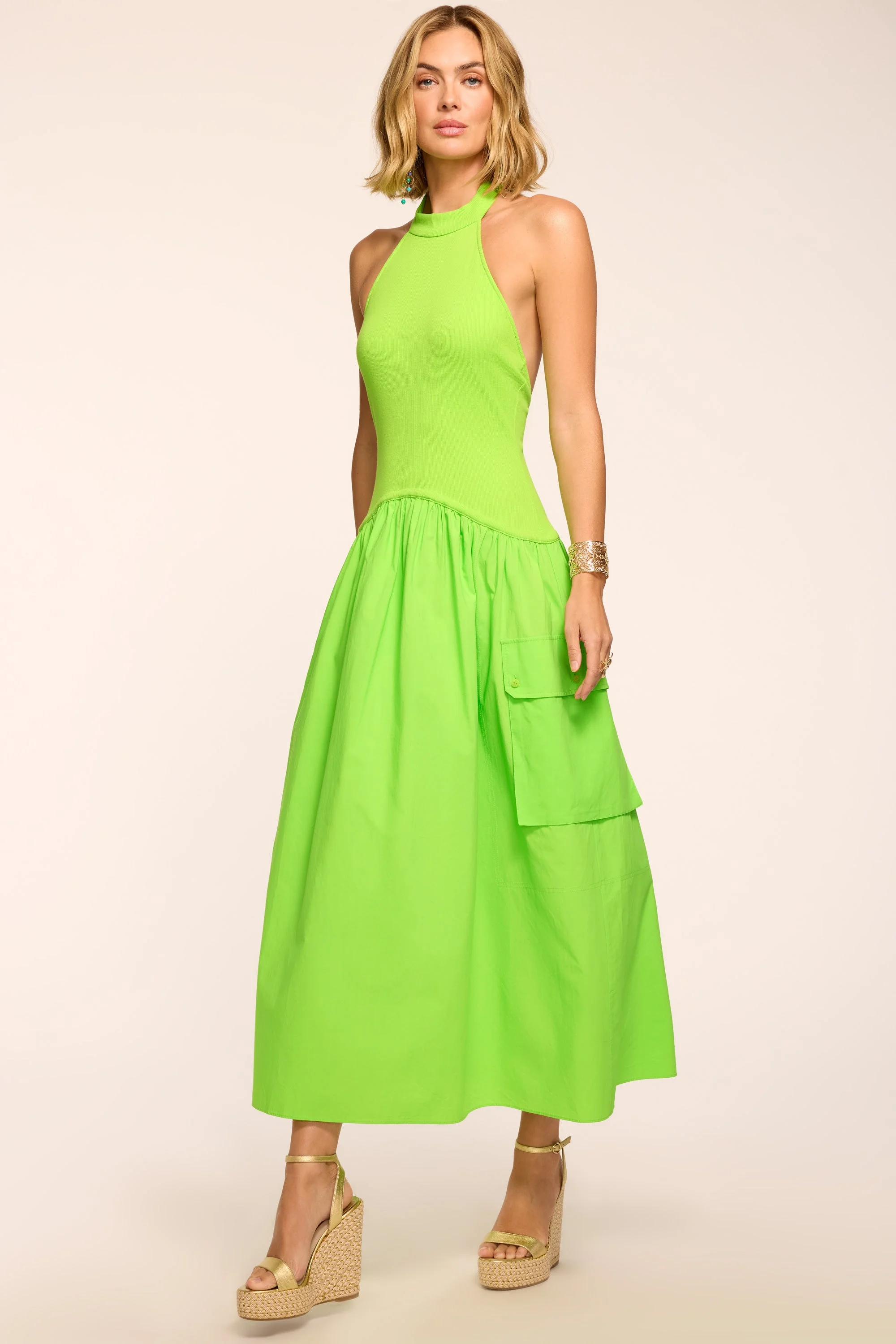 Simonne High Neck Combo Midi Dress - 1
